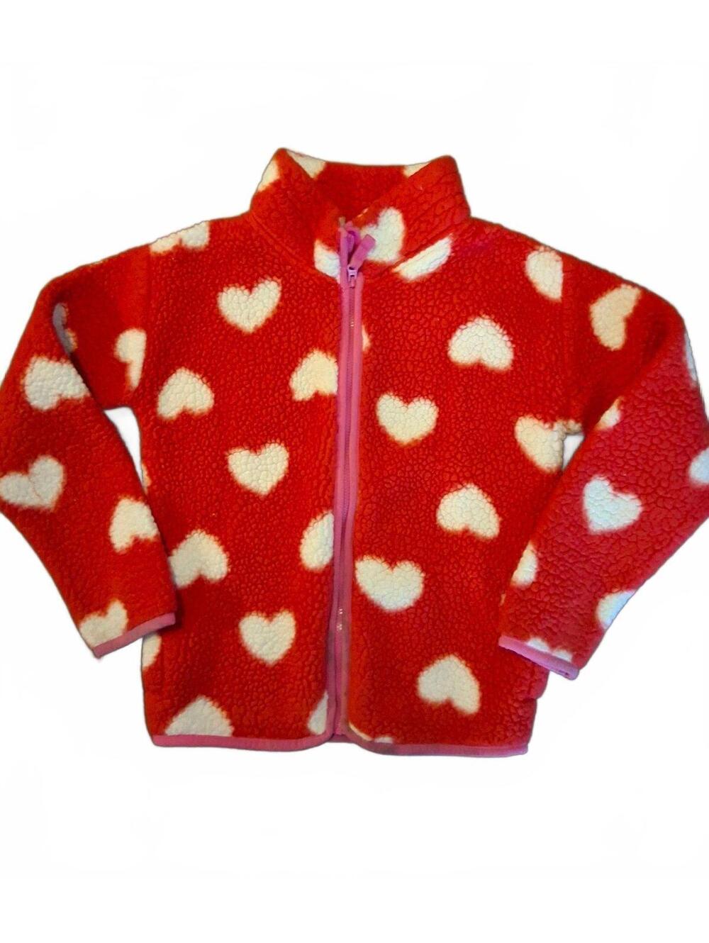 Jumping Beans Red White Heart Print Sherpa Full Zip Jacket Girls Size 7